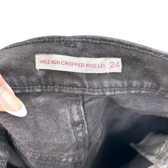 Levi's Mile High Wide Leg Cropped‎ Jeans Black Denim Size 24 - Picture 7 of 10